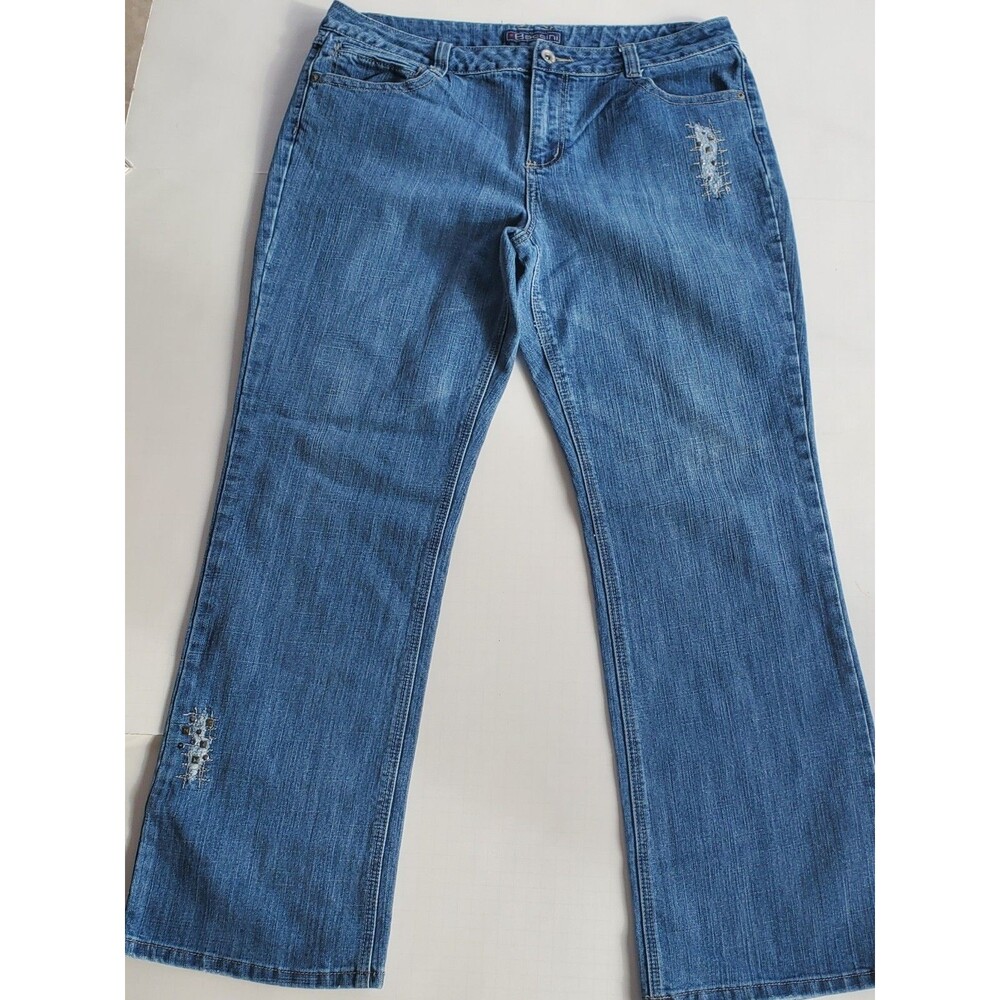 Baccini Jeans Sz 16 Embellished Distressed Mid Rise Boot Cut Denim Stretch Women